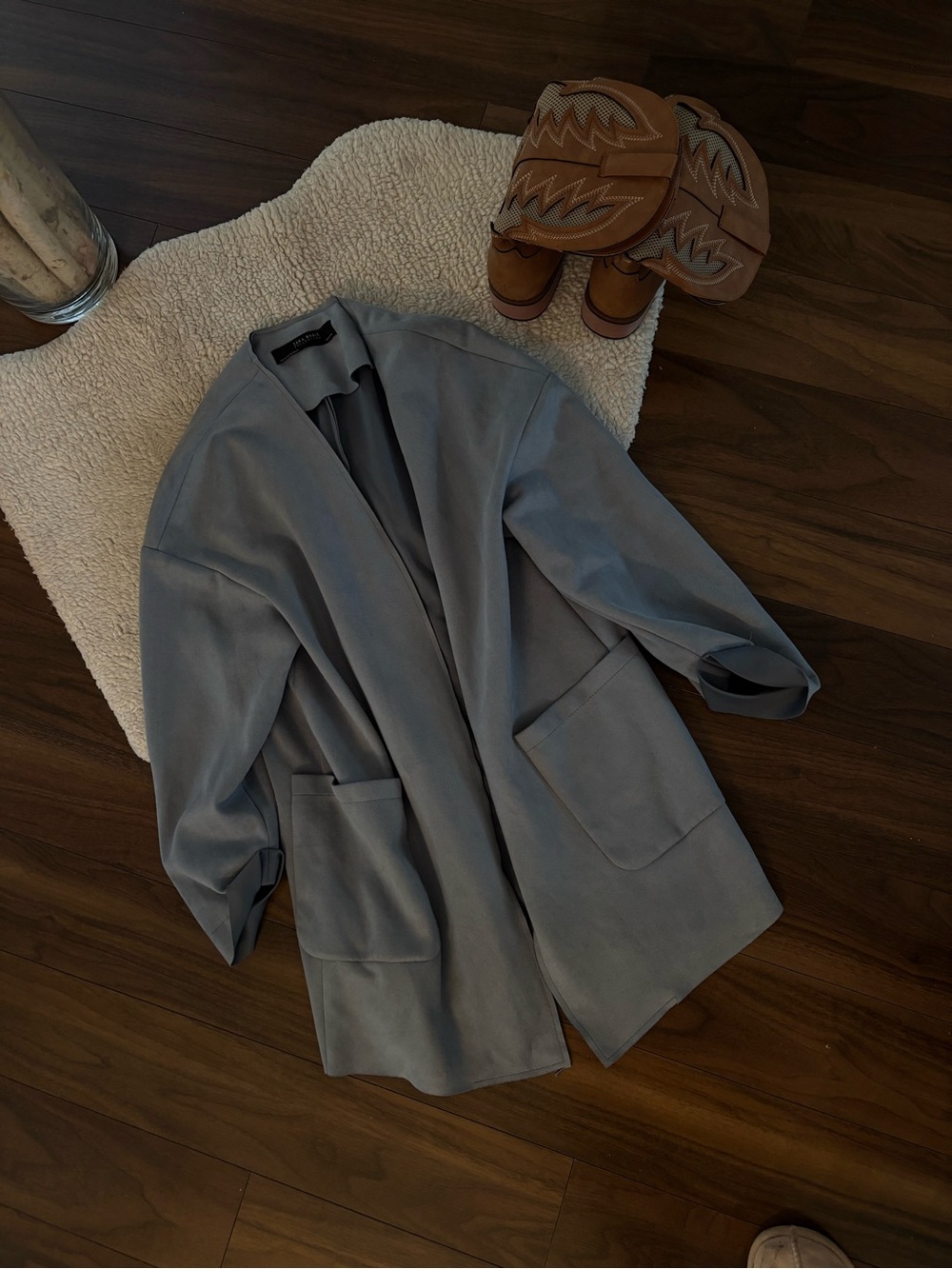 🌙ZARA OVERSIZED FAUX SUEDE BLAZER – BLUE